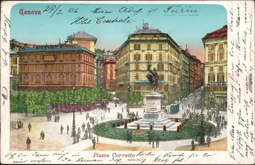 Ansichtskarte Genua Genova (Zena) Piazza Corvetto 1906 Goldrand