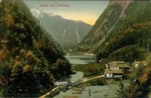 Ansichtskarte Seehaus-Traunstein Staudamm und Siedlung 1907 