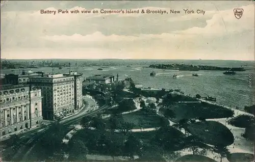 Ansichtskarte Brooklyn Baterry Park with View on Covernor island 1908 