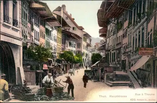 Ansichtskarte Thun Thoune Hauptstraße - nbelebt - Geschäfte 1912 