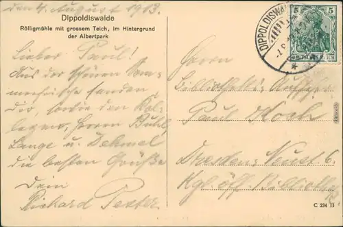 Ansichtskarte Dippoldiswalde Partie an der Röllingmühle 1912 