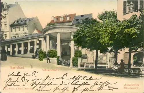 Karlsbad Karlovy Vary Restaurant - Schlossbrunn, Straße (Handcoloriert) 1904 