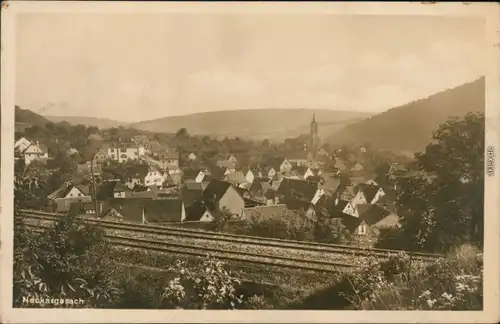 Ansichtskarte Neckargerach Blick über die Bahnstrecke auf die Stadt 1930 