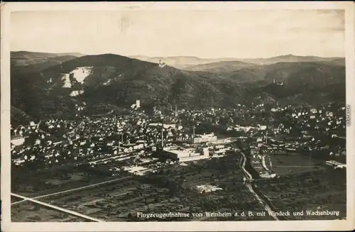 Weinheim (Bergstraße) Luftbild - Fabrikanlagen u. Wachenburg 1930 