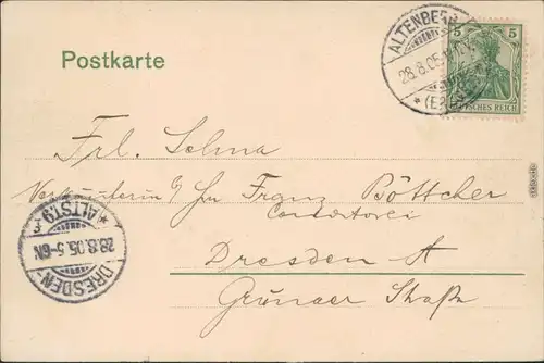 Kipsdorf-Altenberg (Erzgebirge) Stadtpartie (Handolorierte Ansichtskarte) 1905 