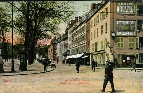 Ansichtskarte Metz Esplanandenstraße - Geschäfte 1907 