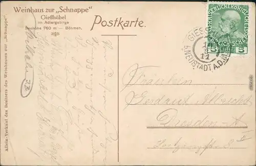 Gießhübel Adlergebirge Olešnice  Horách Weinhaus   Reichenau   Knieschna 1911