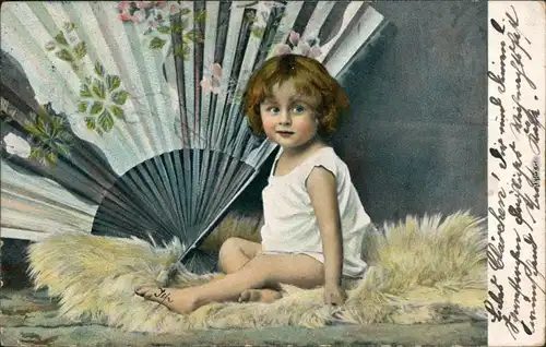 Ansichtskarte  Kleines Mädchen vor Fächer - Künstlerkarte 1903 