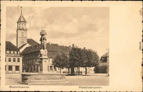 Ansichtskarte Bischofswerda Markt, Bank Paradiesbrunnen 1927 