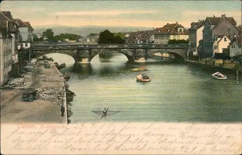 Ansichtskarte Kassel Cassel Straßenpartie, Stadt und Fuldabrücke 1908 