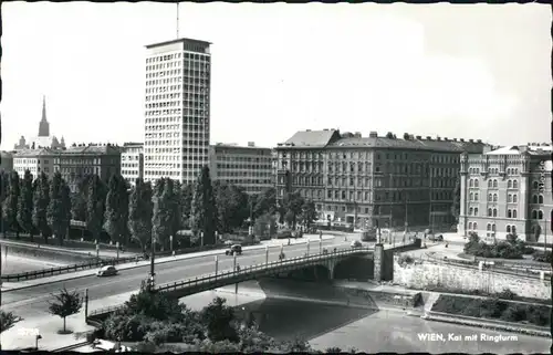 Ansichtskarte Wien Partie am Kai mit Ringturm 1965 