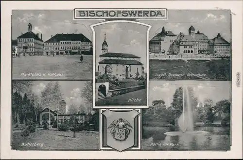 Ansichtskarte Bischofswerda Markt, Butterberg, Kirche, Park, Oberschule 1940 