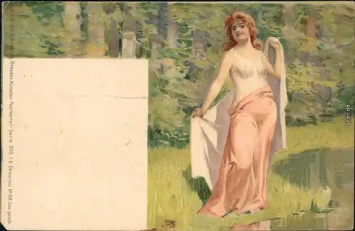 Ansichtskarte  Künstlerkarte - Junge Frau im Wald 1900 