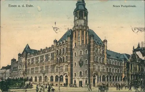 Ansichtskarte Essen (Ruhr) Straßenpartie neues Postgebäude 1910 