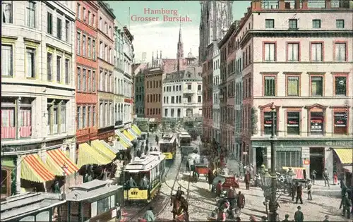 Altstadt-Hamburg Grosser Burstah - Straßenbahn, Geschäfte 1913 