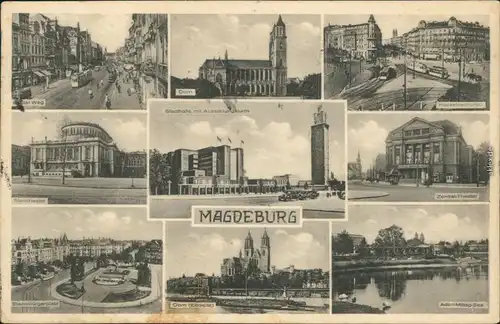 Ansichtskarte Magdeburg Dom, Theater, Stadthalle, See, Staatsbürgerplatz 1934