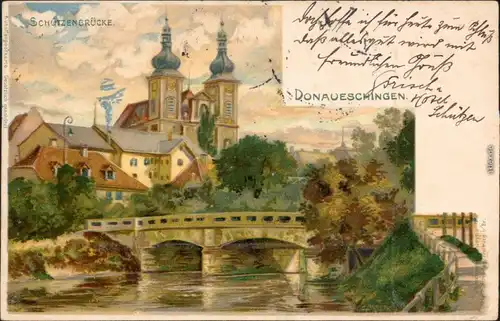 Ansichtskarte Donaueschingen Stadt, Schützenbrücke - Künstlerkarte 1903 