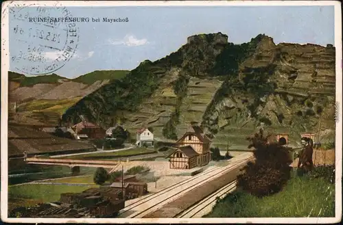 Ansichtskarte Mayschoß Bahnhof - Ruine, Ruine Saffenburg 1929 