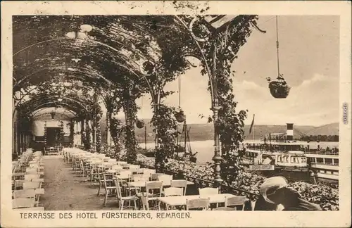 Ansichtskarte Remagen Terasse des Hotels Fürstenberg - Dampfer 1922 