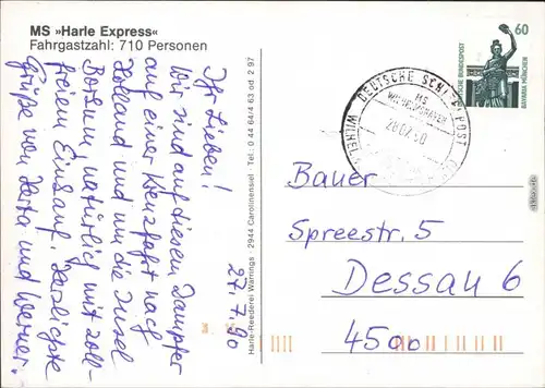 Ansichtskarte  Fähre MS "Harle Express" 1990