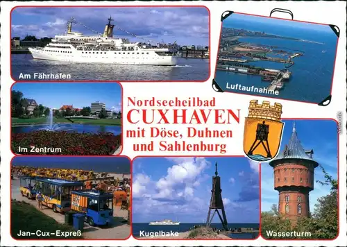 Duhnen-Cuxhaven Fährhafen, Zentrum, Kugelbake, Wasserturm, Luftbild 1998