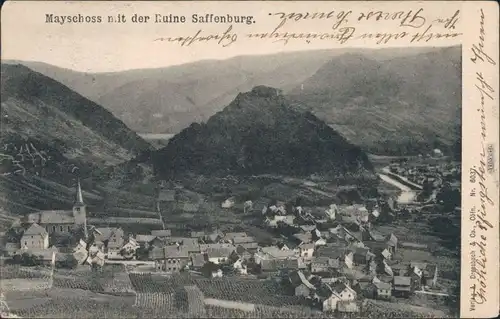Ansichtskarte Mayschoß Panorama-Ansicht mit Ruine Saffenburg 1908
