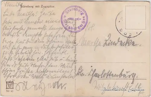 Ansichtskarte Starnberg Starnberg mit Zugspitze 1924
