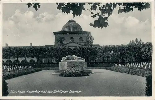 Ansichtskarte Pforzheim Ehrenfriedhof mit Gefallenen-Denkmal 1935