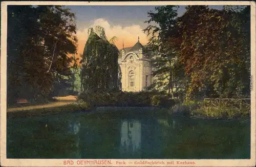 Ansichtskarte Bad Oeynhausen Goldfischteich mit Kurhaus 1919 Passepartout