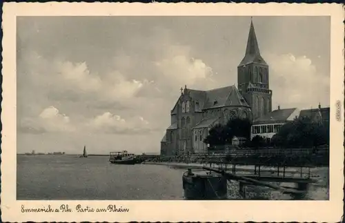 Ansichtskarte Emmerich (Rhein) Kirche, Partie am Rhein 1937