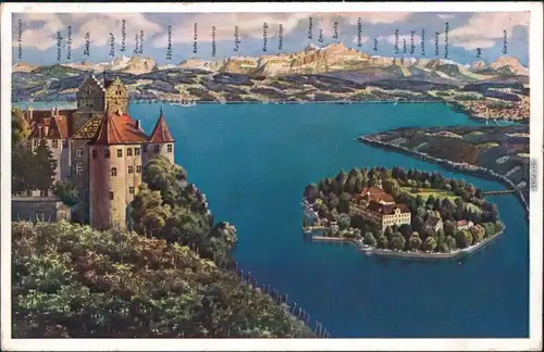 Ansichtskarte Konstanz Künstlerkarte Stadt, Insel Mainau und Konstanz 1934 