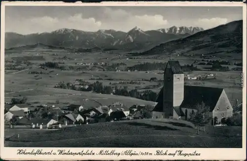 Ansichtskarte Hirschegg-Mittelberg Panorama-Ansicht mit Kirche, Zugspitze 1940