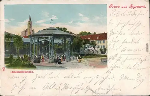 Ansichtskarte Bad Pyrmont Partie an der Stahlbrunnenquelle - Kirche 1905 