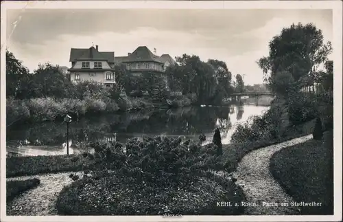 Ansichtskarte Kehl (Rhein) Partie am Stadtweiher 1937 