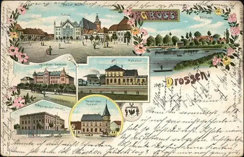 Drossen Ośno Lubuskie Markt, Bahnhof, Kirche; Präparandenanstalt 1900 