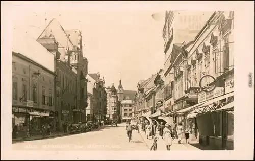 Fotokarte Mährisch Schönberg Šumperk Straßenpartie - Geschäfte Mück 1936