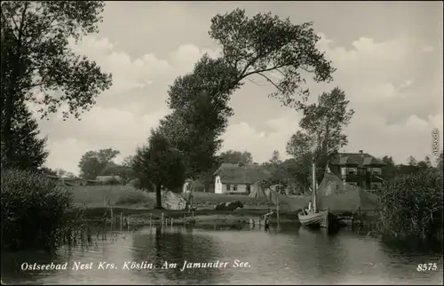 Nest (Pommern) Unieście Am Jamunder See - Fischerhäuser b Köslin Koszalin 1929