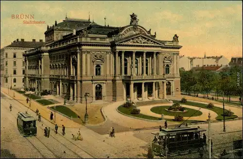 Ansichtskarte Brünn Brno Stadttheater - Straßenbahn 1907 