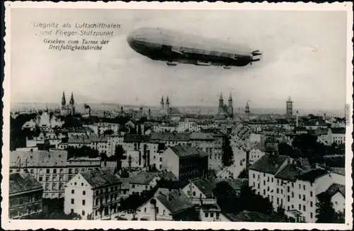 Ansichtskarte Liegnitz Legnica Fotomonatge Zeppelin über der Stadt 1928 