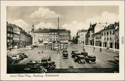 Rumburg Rumburk Marktplatz - Geschäfte Autos b Tetschen Decin Böhmen 1939