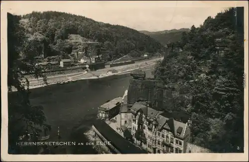Ansichtskarte Herrnskretschen Hřensko Stadt - Bahnhof b  Děčín Tetschen   1934