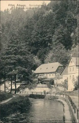 Herrnskretschen Hřensko Partie an der Komnutz Restaurant b Děčín Tetschen 1907