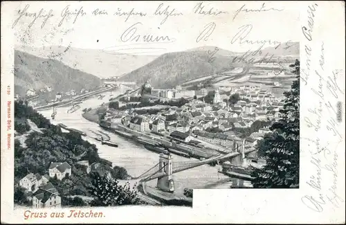 Tetschen-Bodenbach Decín Blick auf die Stadt - Künstlerkarte 1905 