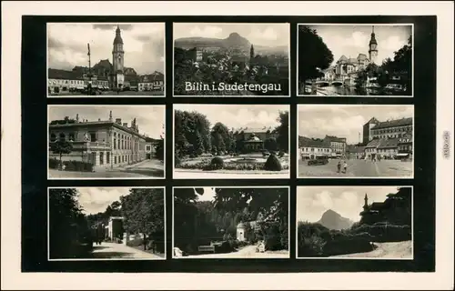 Bilin-Sauerbrunn Bílina kyselka Mehrbild: Markt, Straßen und Park 1934 