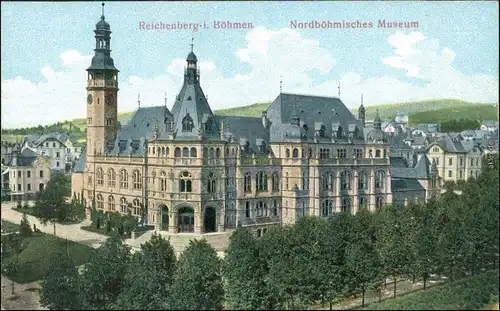 Reichenberg Liberec Partie am Nordböhmischen Museum 1908 Prägekarte