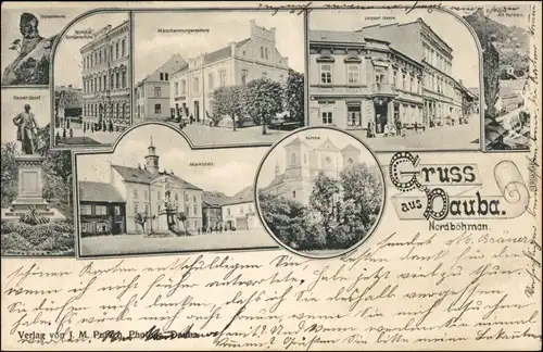 Dauba Dubá MB: Marktplatz, Gasse, Straße und Denkmal b Leipa Liberec  1905