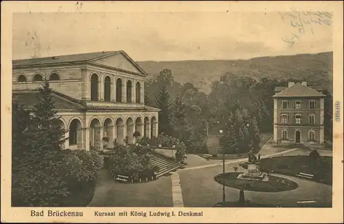 Ansichtskarte Bad Brückenau Kursaal mit König Ludwig Denkmal 1924 