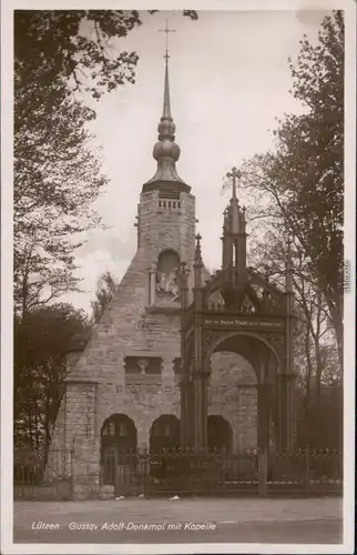 Ansichtskarte Lützen-Wiesengrund Gustav Adolf Denkmal mit Kapelle 1932