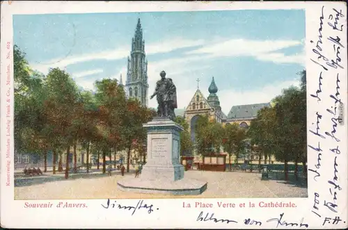 Antwerpen Anvers Kathedrale  Hofkirche - La Place Verte et la Cathedrale 1900