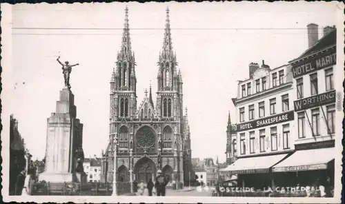 Ansichtskarte Ostende Oostende Kathedrale - Hotel Shakespeaew 1940 